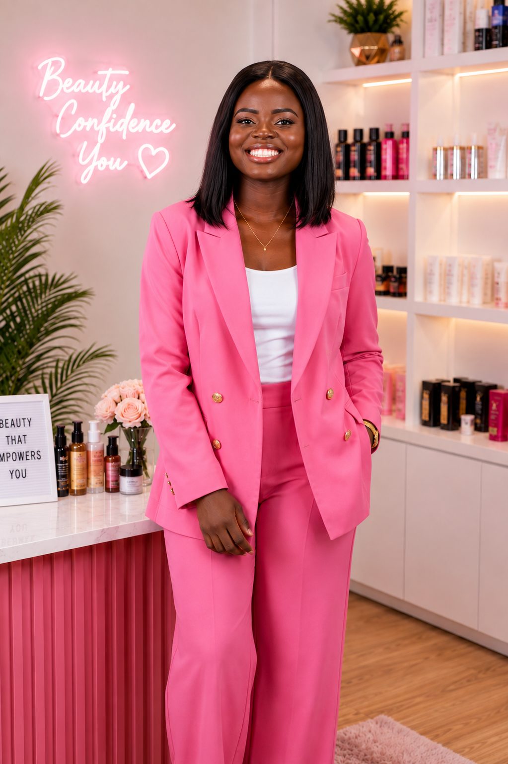 Berlinda Anaman, founder of Elevé Beauty Palace, an affordable beauty store in Tema, Ghana